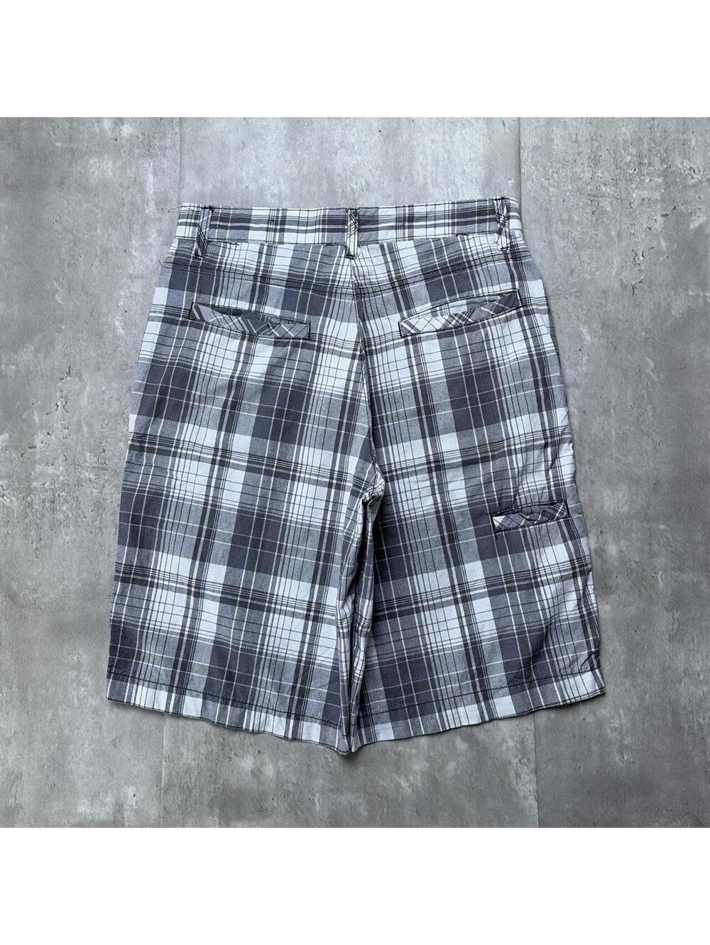 Y2K Grey Point Zero Surf Grunge Baggy Plaid Skater Shorts